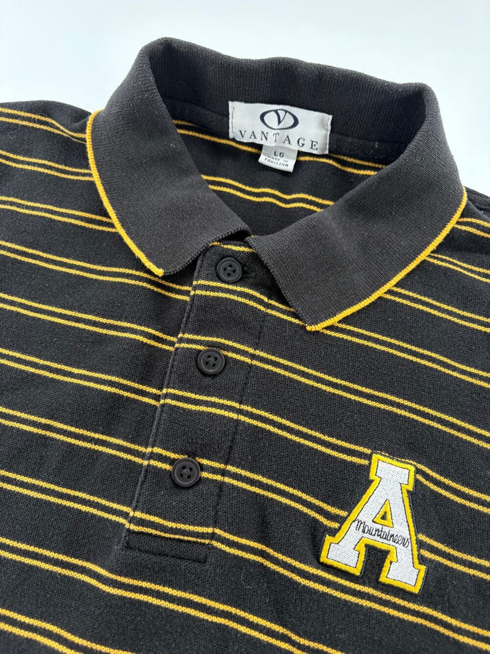 Vantage Appalachian State Mountaineers Polo Mens L Black Gold Striped